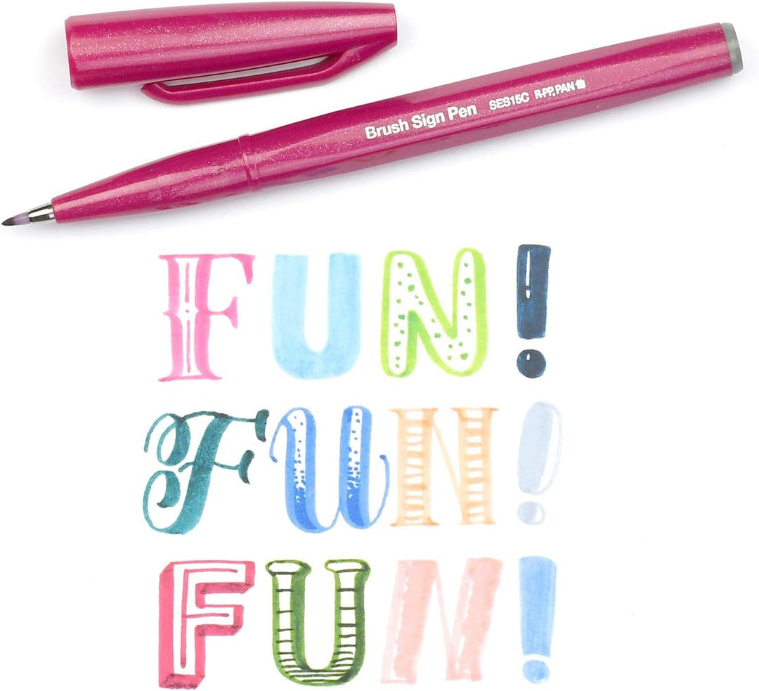 Pentel SES15C Brush Sign Pen Marker Flexible Spitze 12 Farben ass.ti &amp; SES15C Brush Sign Pen Set 4 t