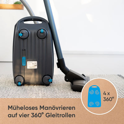 hoogo B3+ mit Flipflop Bodendüse | Plus Mini-Turbobürste | Staubsauger mit Beutel | Starke 850 W Sau