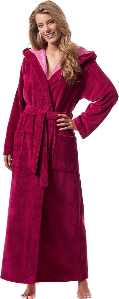 Morgenstern Bademantel Damen Extra Lang mit Kapuze - Weicher Frottee Velours Luxus Morgenmantel ÖKO-
