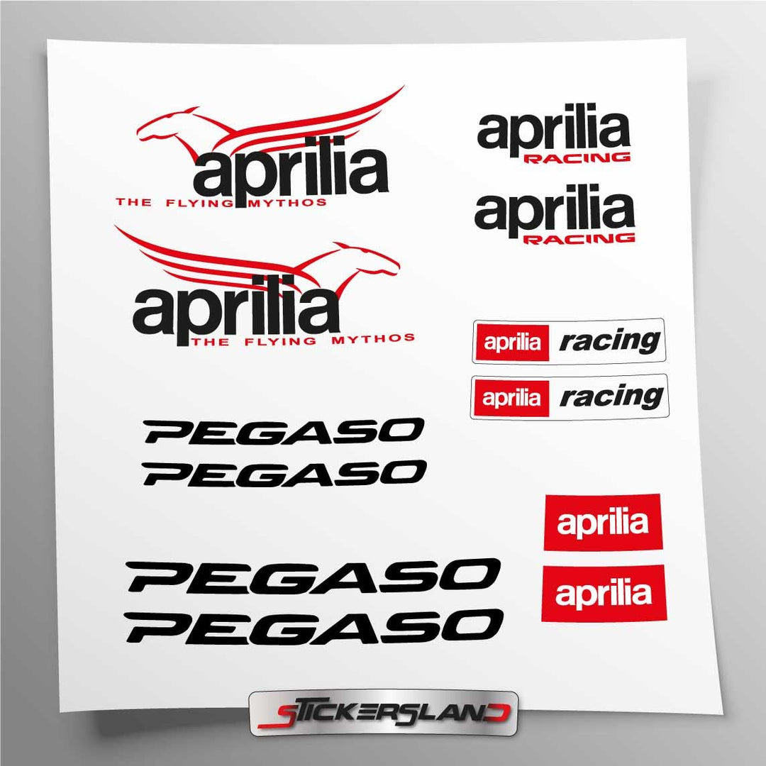 Aufkleber-Set kompatibel mit Tank und Motorradhelm Aprili (schwarz) Racing Factory Pegaso | Basis au