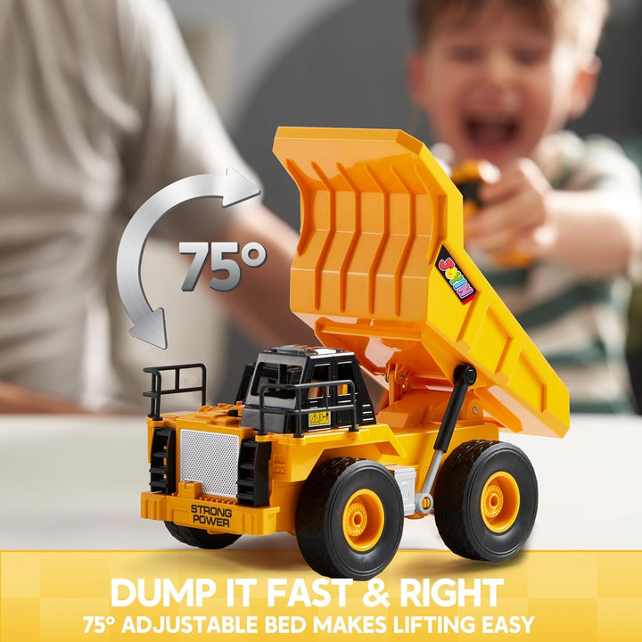 JOYIN Ferngesteuerter LKW Muldenkipper, 2,4 GHz RC Kipplaster Traktor Bagger Spielzeug mit Licht und