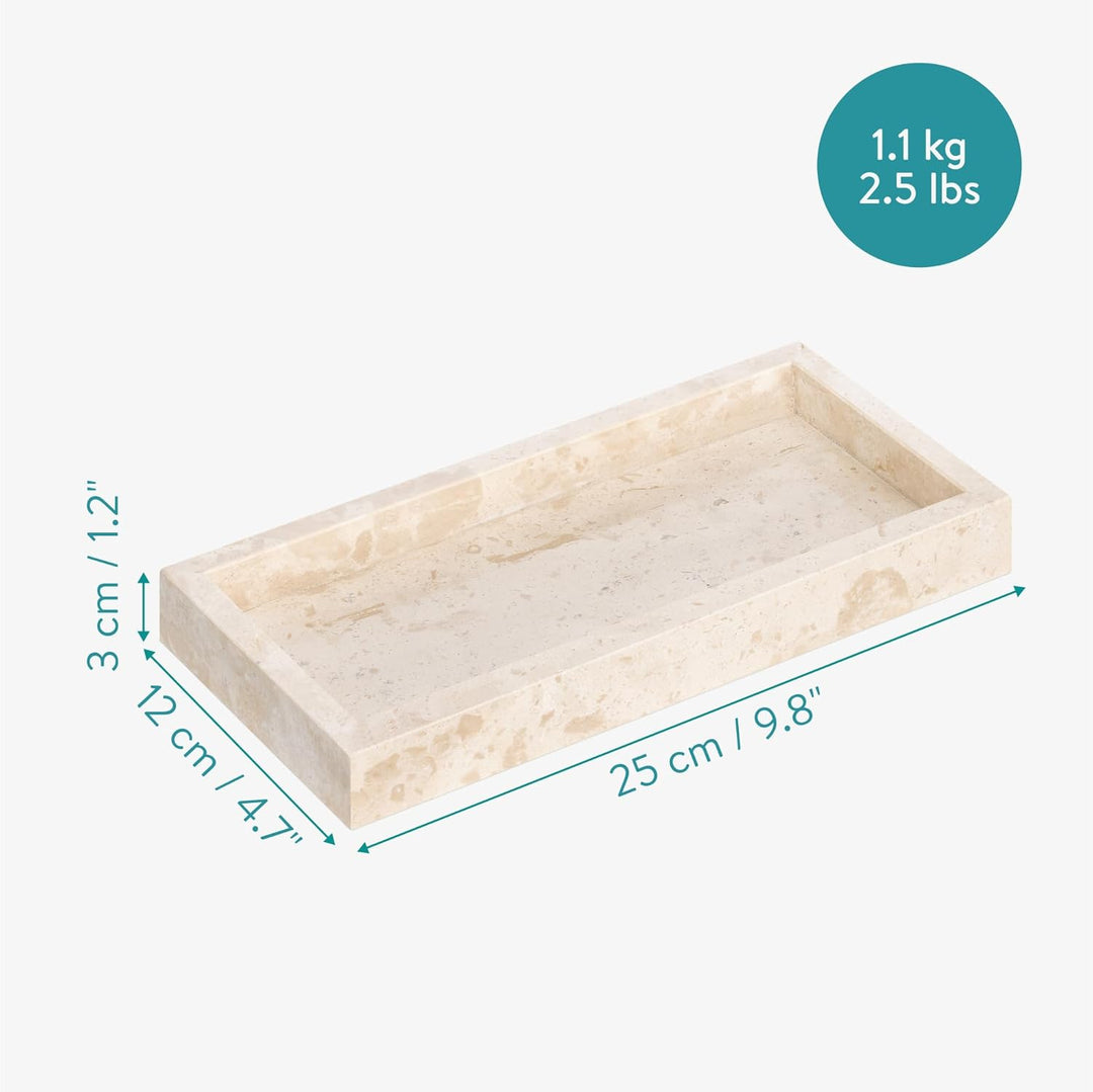 Navaris Tablett für Schmuck und Make-Up - Badezimmertablett - Travertin - 25 x 12 - Schlüsselablage