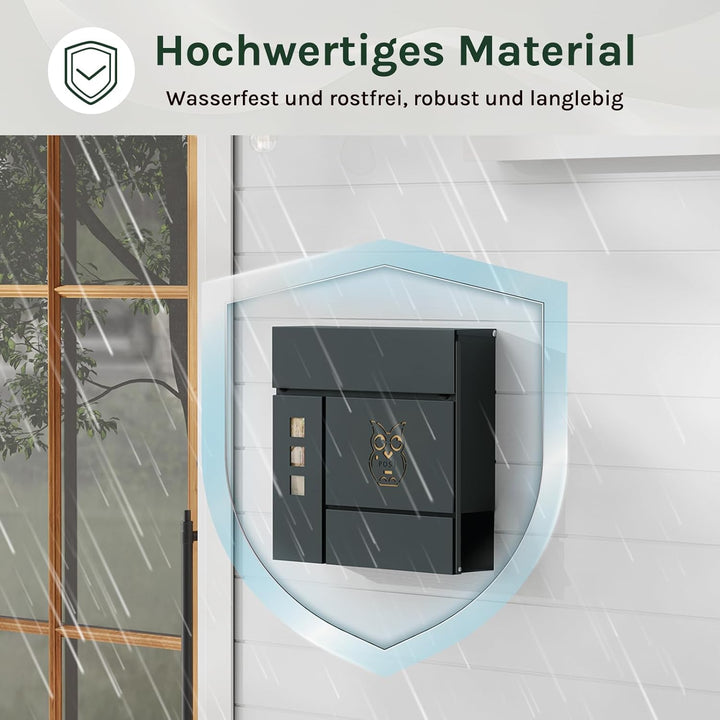 WOLTU Briefkasten Postkasten mit Zeitungsfach Sichtfenstern Klappdeckel, Wandbriefkasten abschliessb