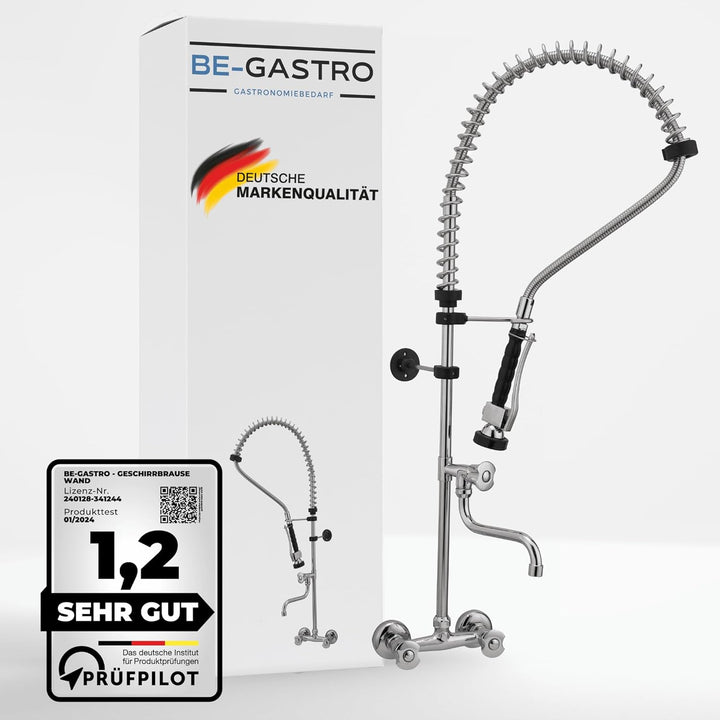 BE-GASTRO I Profi Gastro Geschirrbrause Zweiloch "Premium" Wandarmatur inkl. Wasserhahn, Mischbatter