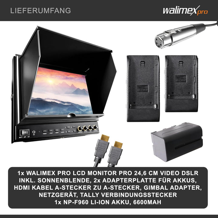 Walimex Pro Professioneller Video DSLR LCD-Monitor (24,6 cm (9,7 Zoll), 1920x1080 Pixel, Full HD, 8-