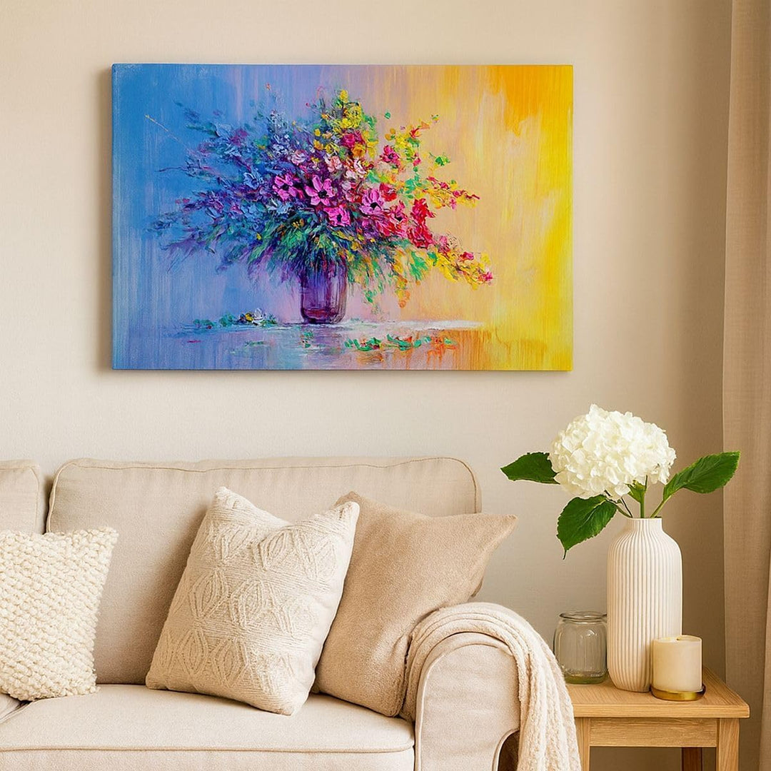 ARTTOR Bilder auf Leinwand 100x70cm Leinwandbild mit Rahmen Blumen Vase Gross Wanddeko Bild Schlafzi