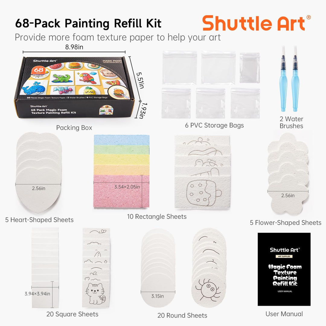 Shuttle Art 68 Stück Magic Puffy Paint Nachfüllung Set, Schaum Textur Malset für Kinder, 3d Schaumst