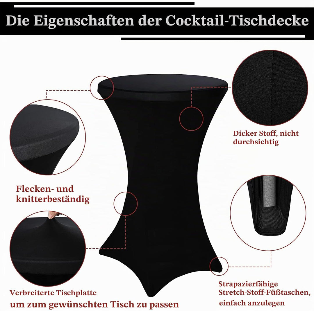 4er-Set Stretch Stehtisch Husse für Bistrotisch Ø 80-85 cm Elegante ,Verstärkung im Fussbereich,40°C