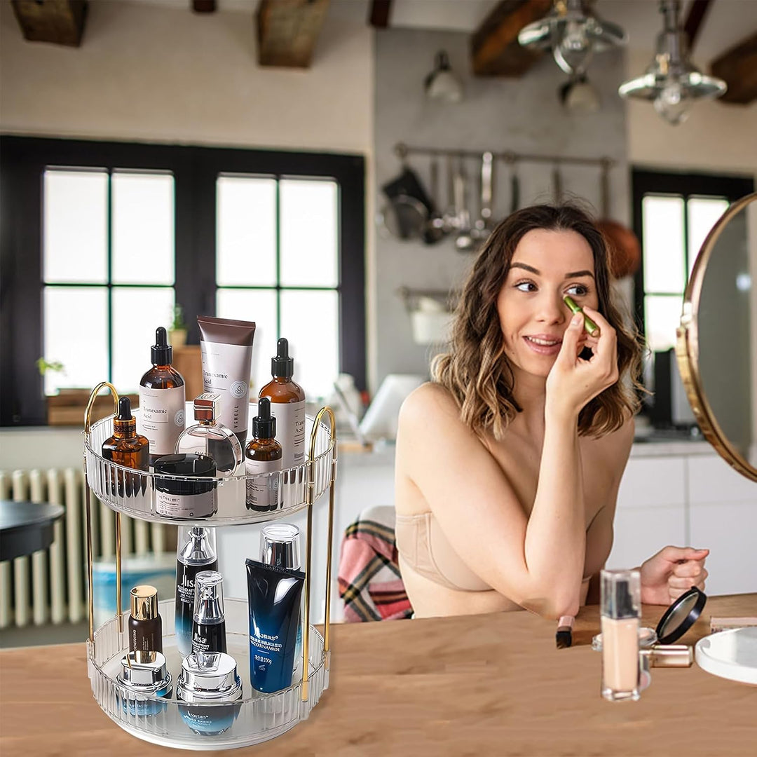 Asayuee 360 Grad drehbarer Make-up-Organizer, 2 Ebenen, grosse Kapazität, Make-up-Organizer und Aufb