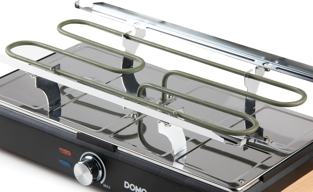 DOMO DO9262G Steingrill/Raclette-Grill - Wooden Design - Inklusive Raclettepfännchen und Holzspatel