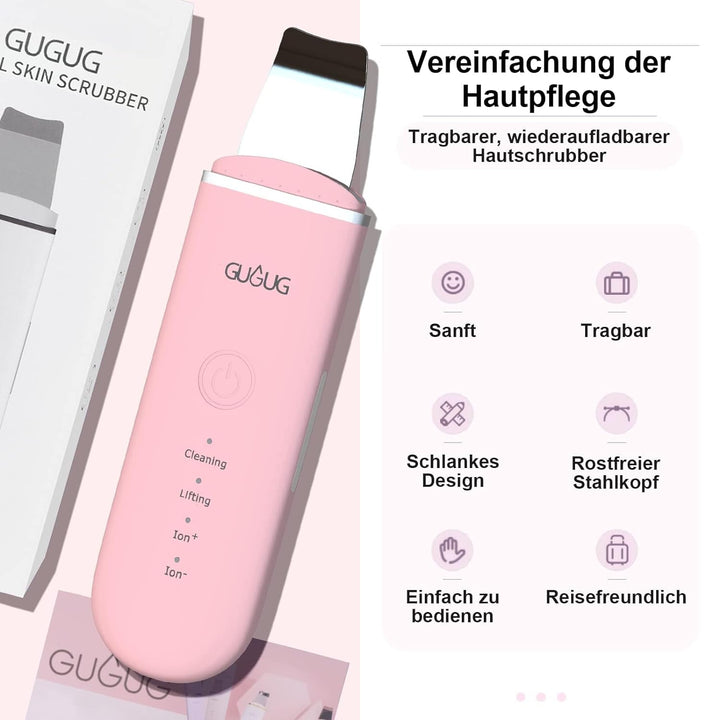 GUGUG Gesichtshaut Scrubber, Portable Poren Scrubber, Face Spatel mit 4 Modi, Mitesser Scraper für G