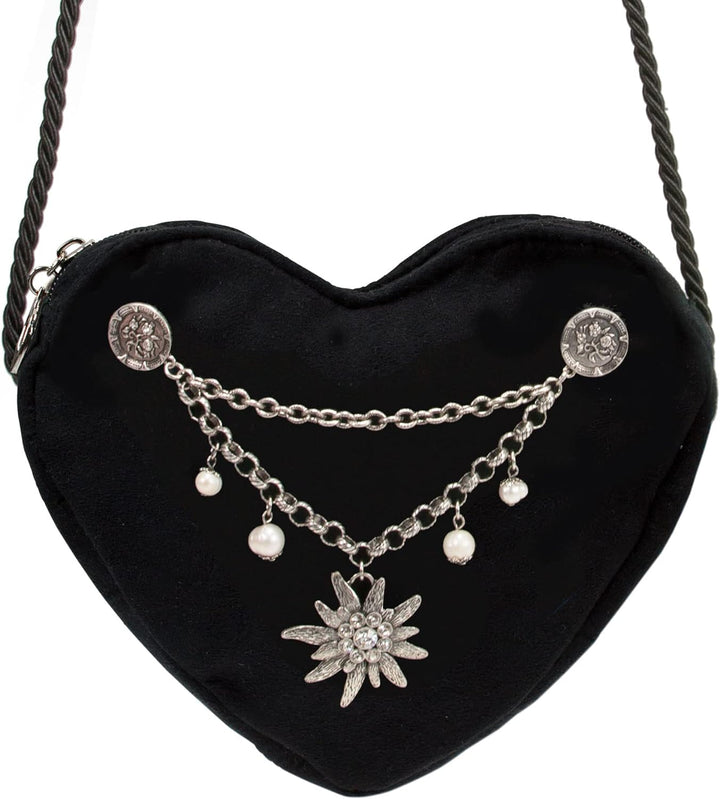 Alpenflüstern Herztasche Charivari Strass-Edelweiss - Damen Trachtentasche in Herzform, Schultertasc
