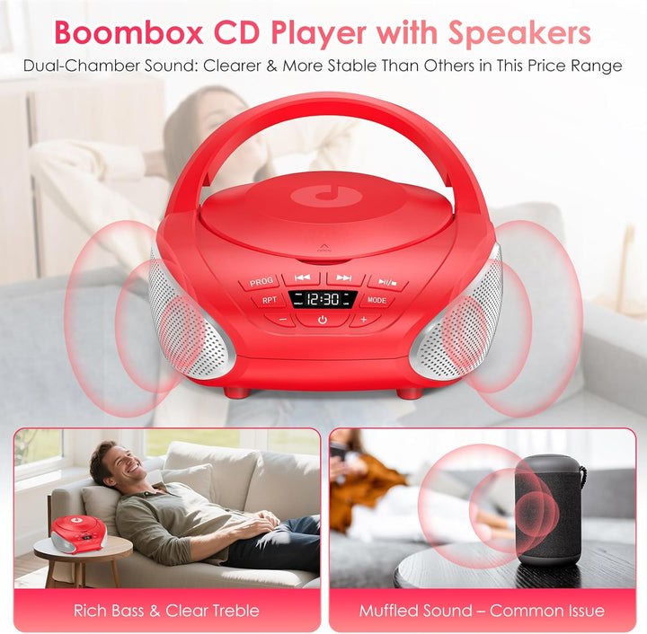 Gueray Tragbarer CD-Player Boombox Kompakt-Radio mit Stereo-Lautsprechern UKW-Radio 3,5-mm-AUX-Einga