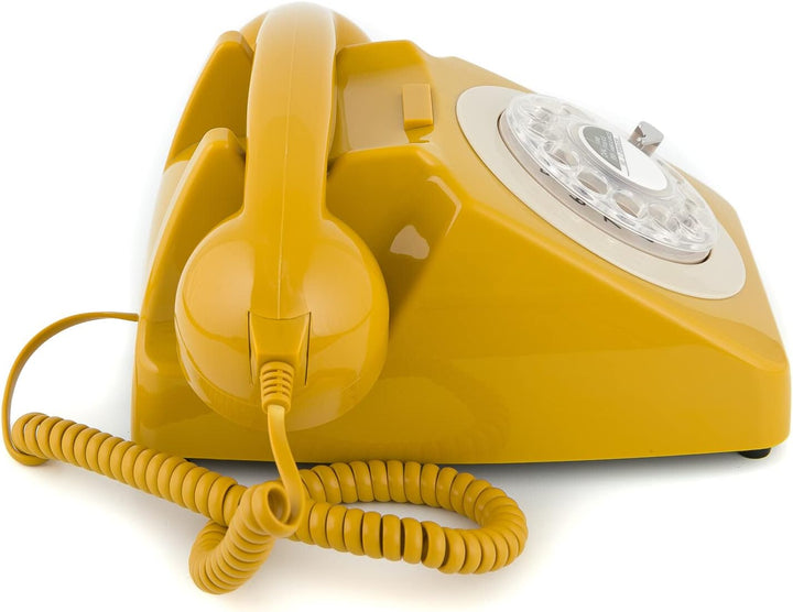 GPO 746ROTARYMUS Retro Telefon mit Wählscheibe im 70er Jahre Design Gelb- Senf, Gelb- Senf