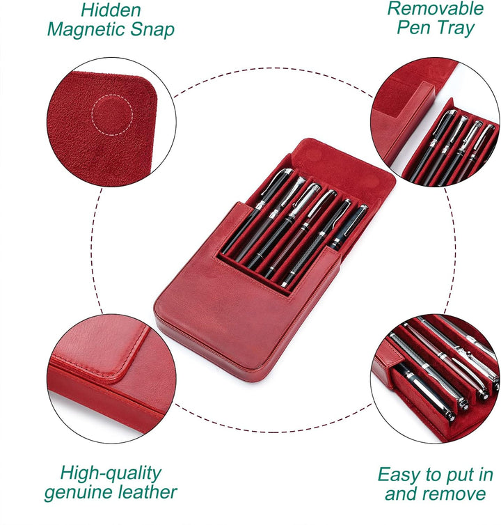 Hiram Leder-Füllfederhalter-Etui für 6 Stifte, Tragbare Aufbewahrungsbox für Stifte aus Pflanzlich G
