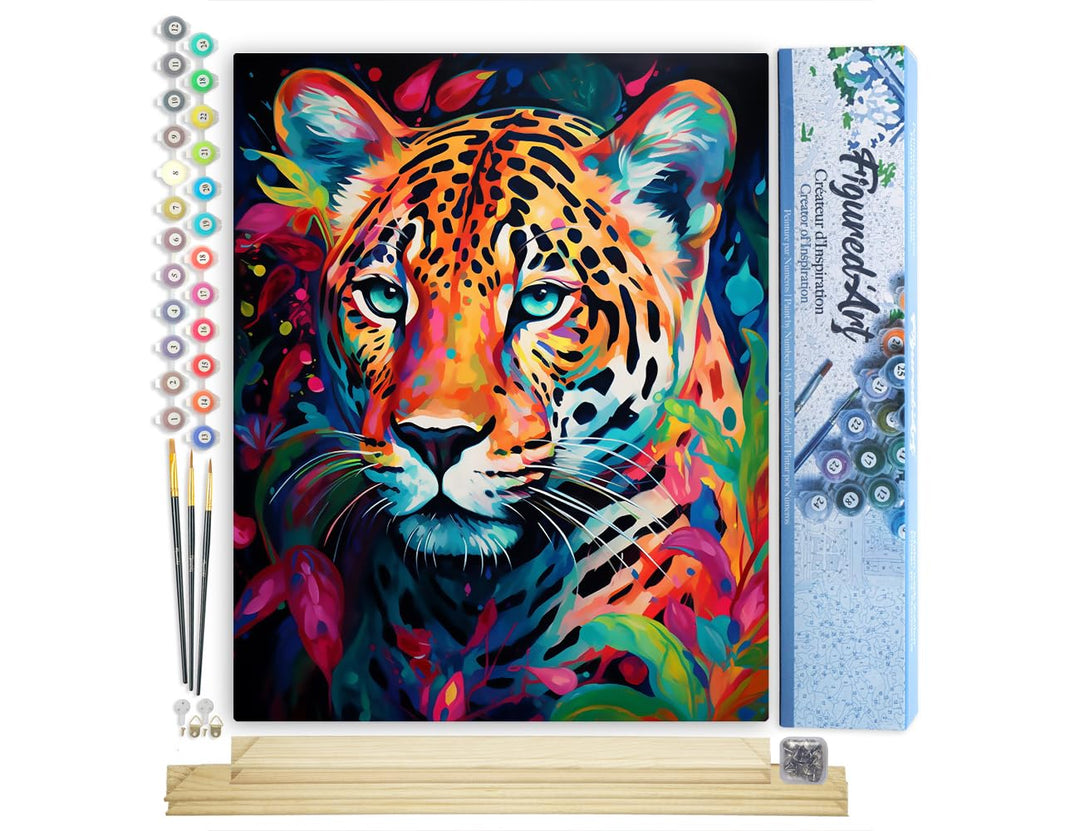 Figured'Art Malen Nach Zahlen Erwachsene Mit Rahmen Leopard Farbenfroh Abstrakt - Paint by Numbers B
