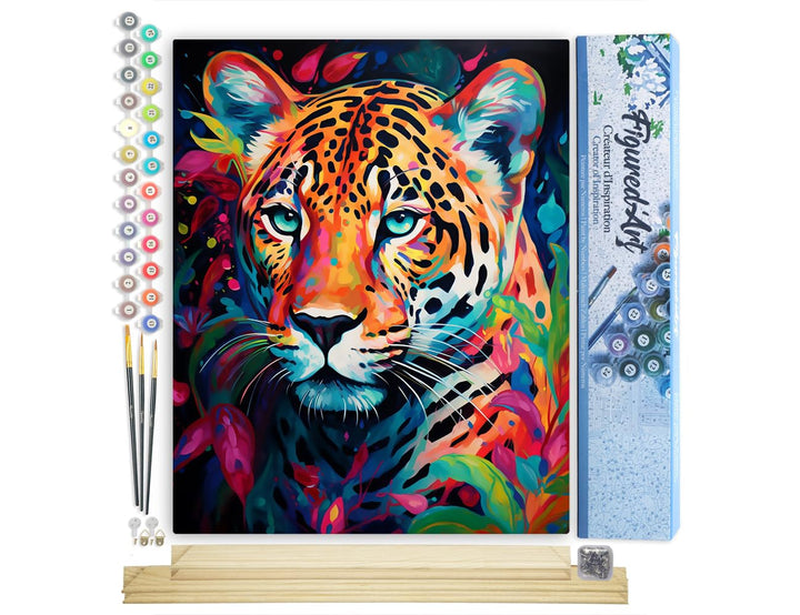 Figured'Art Malen Nach Zahlen Erwachsene Mit Rahmen Leopard Farbenfroh Abstrakt - Paint by Numbers B