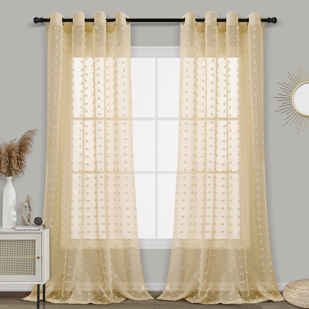 Joywell Beige Gardinen Wohnzimmer Vorhänge Transparente Voile Sheer Vorhänge Mädchenzimmer Leinenstr