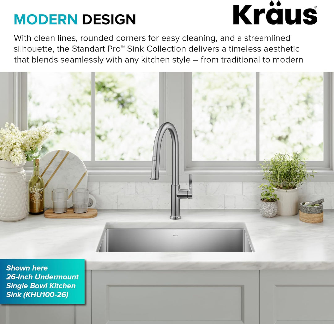 Kraus KHU101-23 Standardart Pro Küchenspüle und Wasserhahn, Edelstahl, 58,42 cm