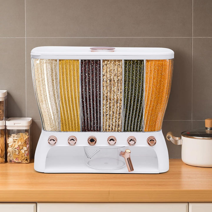 Getreidespender, 6 Gittern Küche Müslispender Getreidespeicherbehälter mit Messbecher, Cornflakesspe