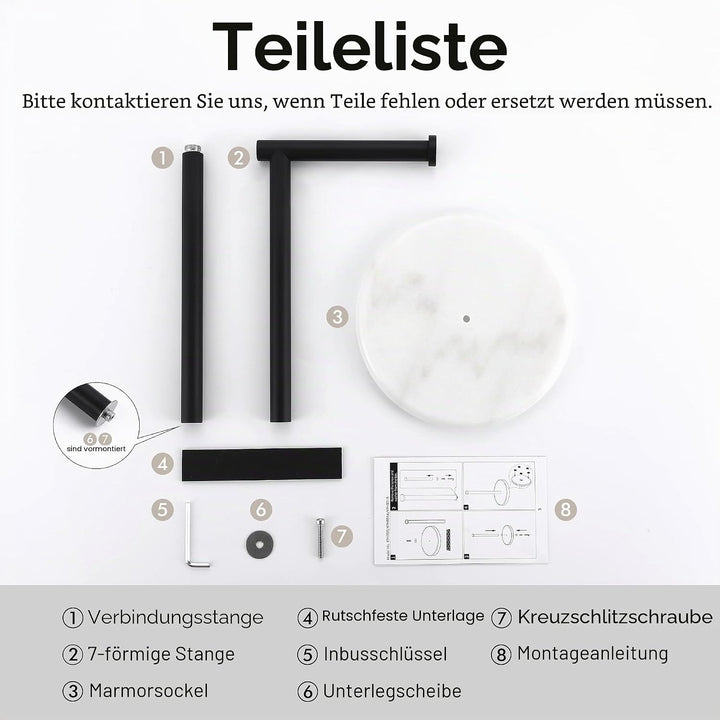 KES Toilettenpapierhalter Stehend Schwarz Matt Klopapierhalter Marmor Klorollenhalter Edelstahl SUS3