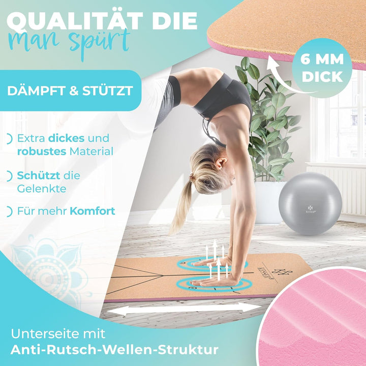 KESSER® Yogamatte Kork Inkl. Tragegurt Tasche & Yoga-Block Gymnastikmatte Yoga Matte rutschfest aus