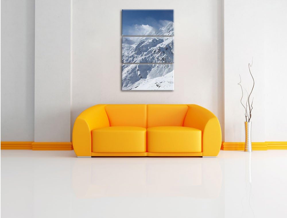 Pixxprint schneebedeckte Berggipfel 3-Teiler Leinwandbild 120x80 Bild auf Leinwand
