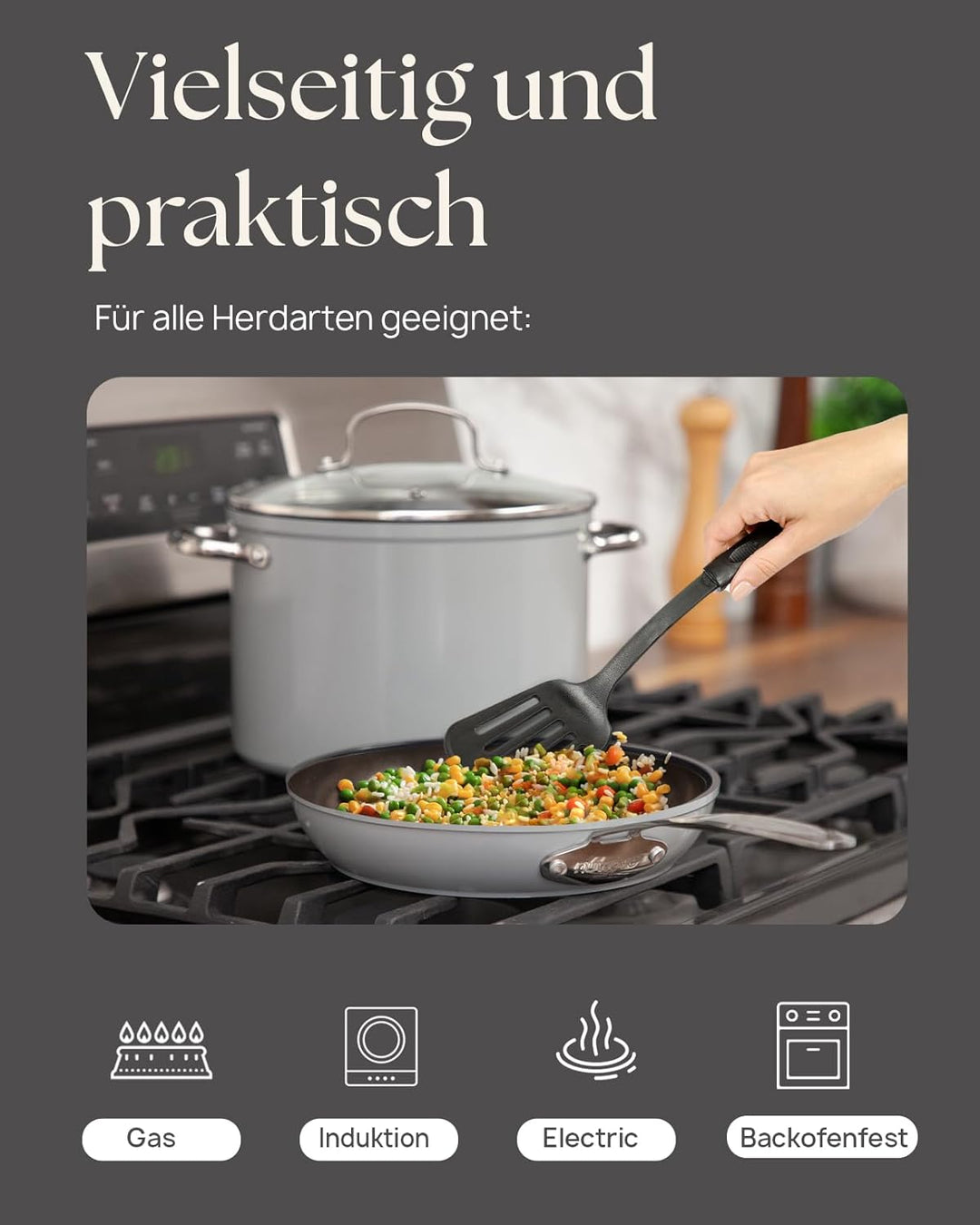 Nuwave 4,7L Gesundes Duralon Blue Keramik Antihaft-Suppentopf in Kühlem Grau, PFAS-frei, Spülmaschin
