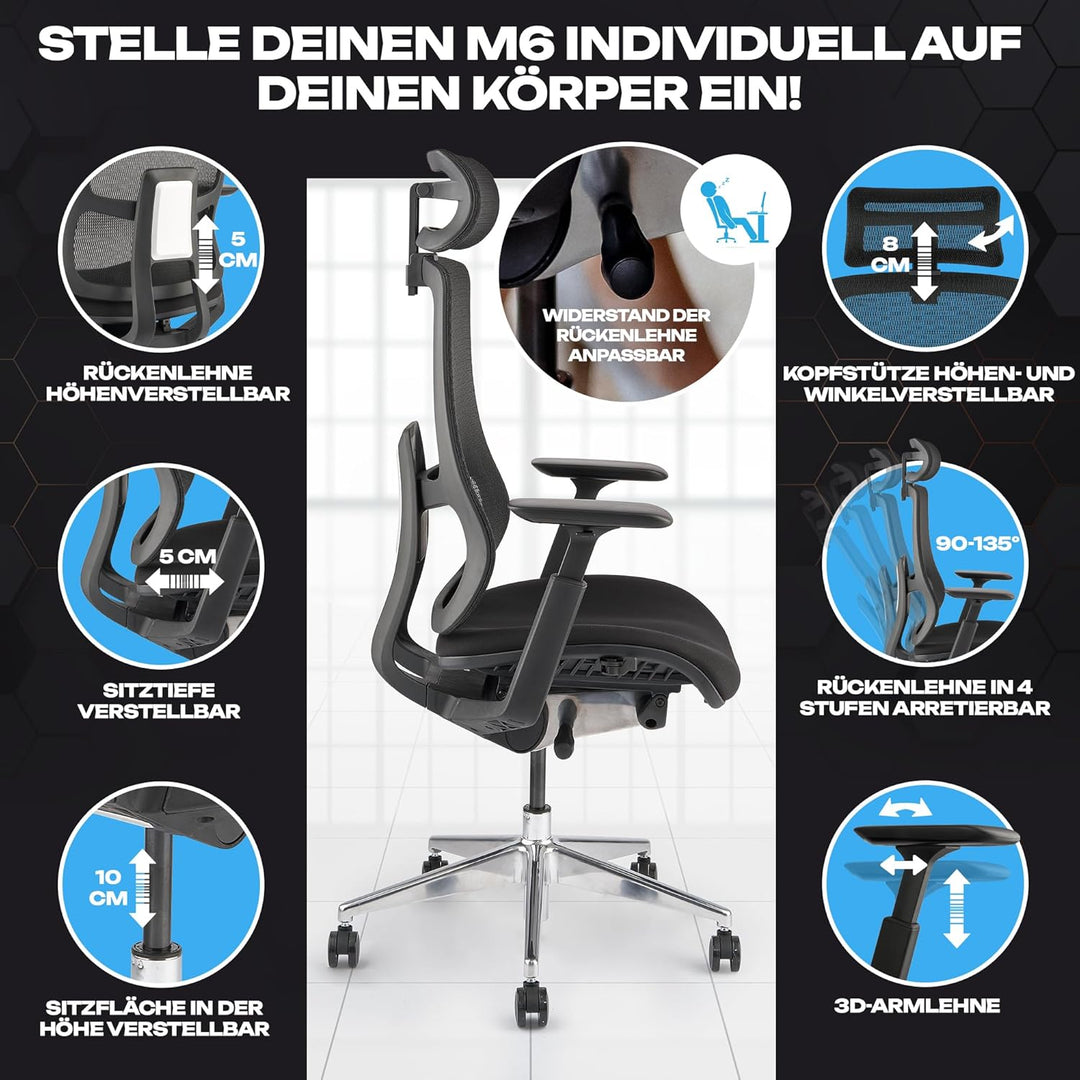 VALKENSTOL M6 Ergonomischer Bürostuhl 150 KG [Grosse Menschen, Schaumstoff-Sitz] Bürostuhl Ergonomis