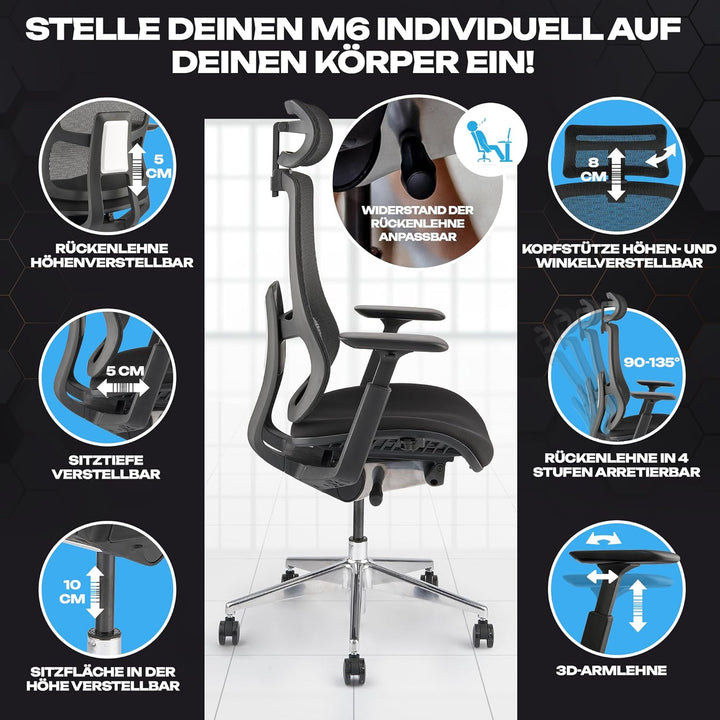 VALKENSTOL M6 Ergonomischer Bürostuhl 150 KG [Grosse Menschen, Schaumstoff-Sitz] Bürostuhl Ergonomis