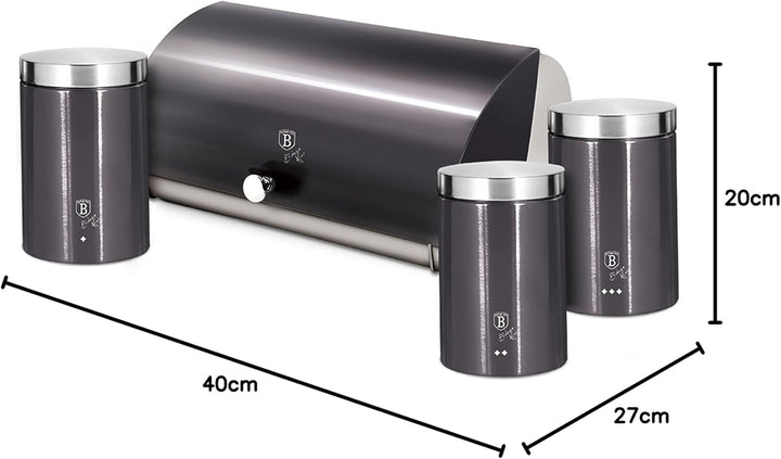 Berlinger Haus Carbon Pro Brotkasten Set + 3er Set Küche Vorratsdosen Edelstahl, Behälter für Brot u
