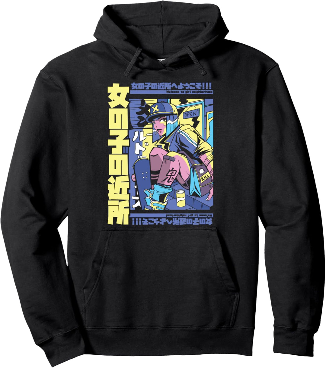 Anime Skater Girl | Cooles Skateboarding Girl Anime Style Pullover Hoodie