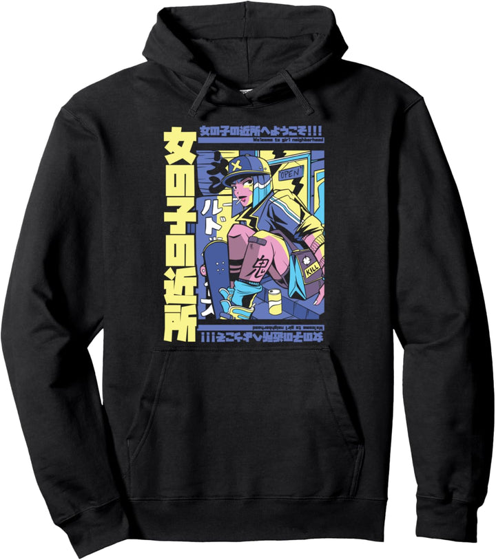 Anime Skater Girl | Cooles Skateboarding Girl Anime Style Pullover Hoodie