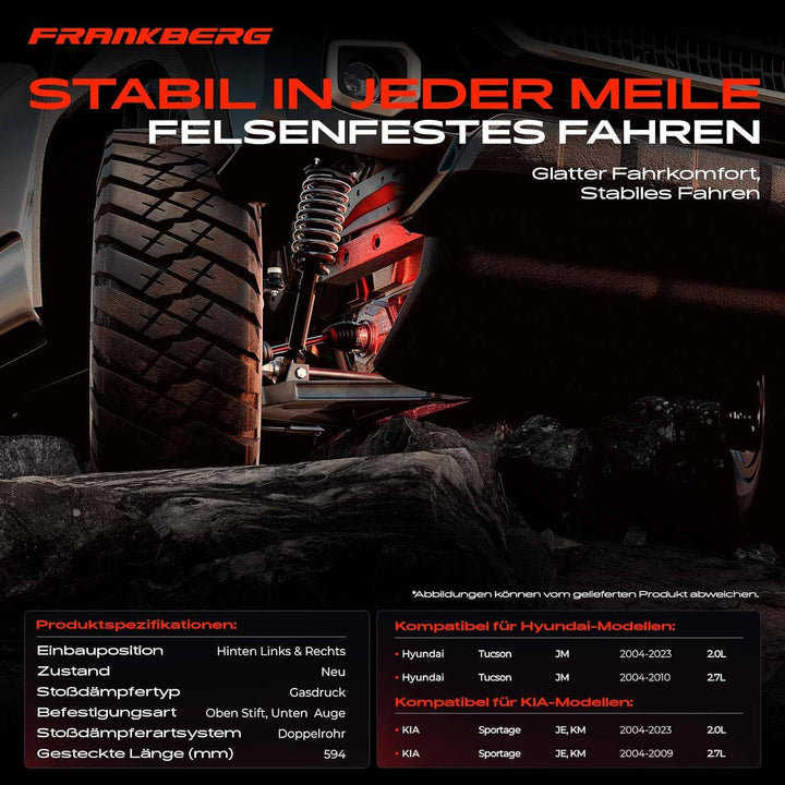 Frankberg 2x Stossdämpfer Hinten Links Rechts Kompatibel mit Tucson JM 2.0L 2.7L SUV 2004-Heute Spor