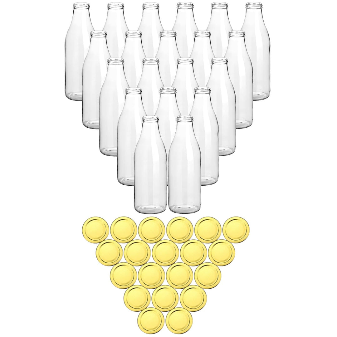 gouveo 20er Set Saftflasche 1000 ml mit Schraubdeckel goldfarben - Grosse Glasflasche 1 Liter mit TO