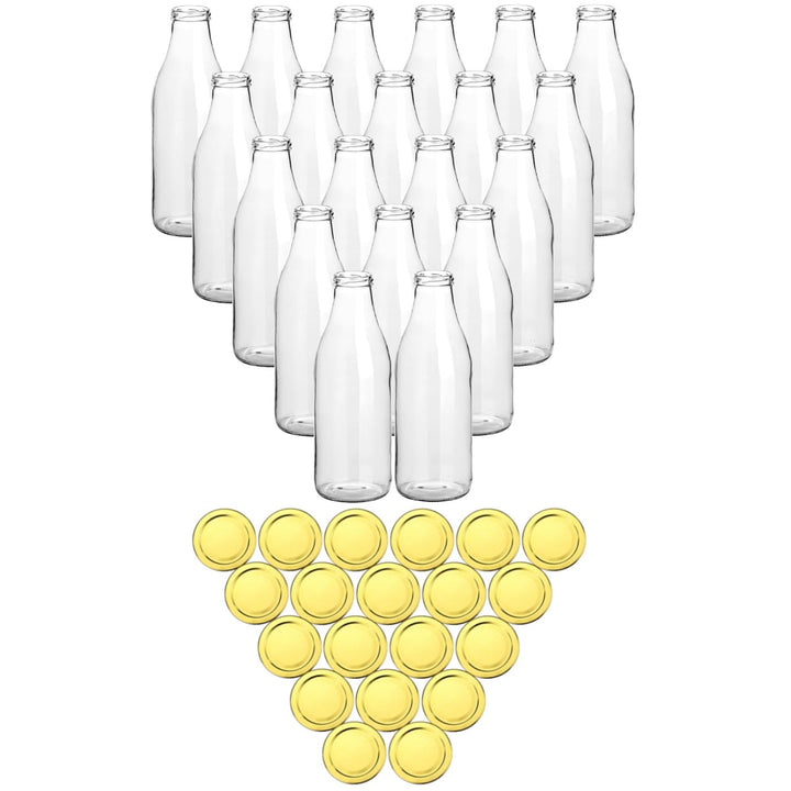 gouveo 20er Set Saftflasche 1000 ml mit Schraubdeckel goldfarben - Grosse Glasflasche 1 Liter mit TO