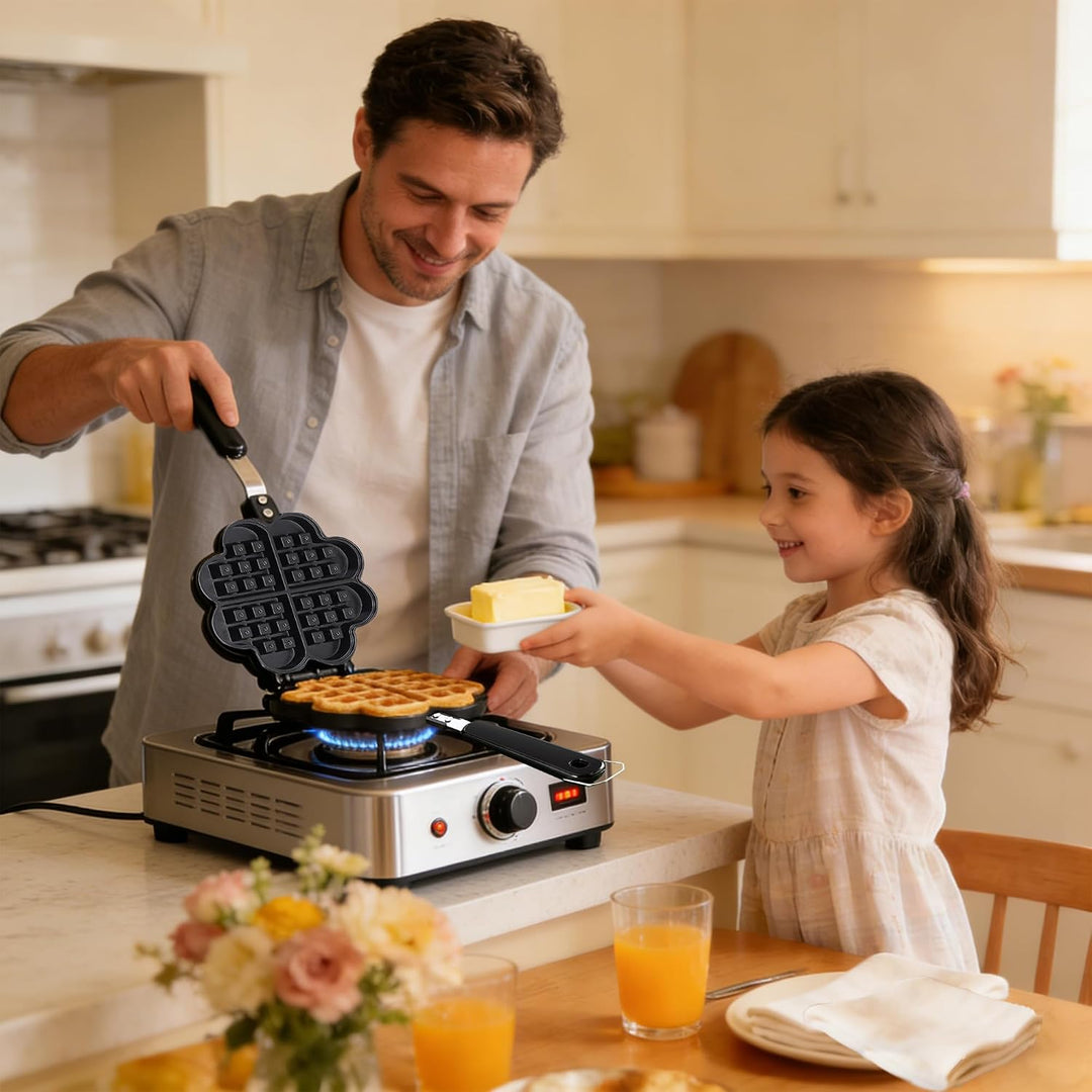 JIAMIAN Waffle Makers, with Non-Stick Coating &amp; Heat-Insulated Handle, Sandwich Iron, Press Plate Ma