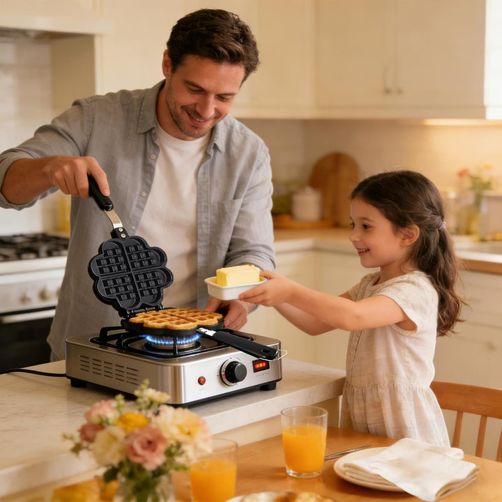 JIAMIAN Waffle Makers, with Non-Stick Coating &amp; Heat-Insulated Handle, Sandwich Iron, Press Plate Ma