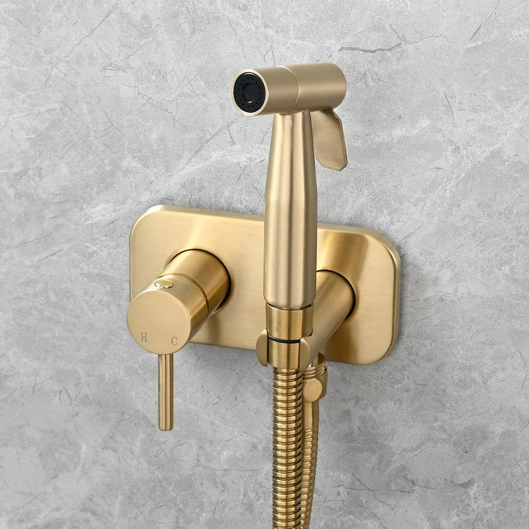 Tecmolog Bidet WS024J2F2 Tragbarer Bidet-Sprüher-Set, Warm und Kalt, Gebürstetes Gold