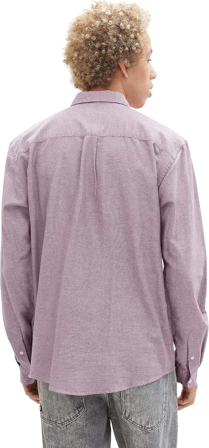TOM TAILOR Denim Herren Relaxed Fit Oxford Hemd aus Baumwolle S 32359-dusty Grape Chambray, S 32359-