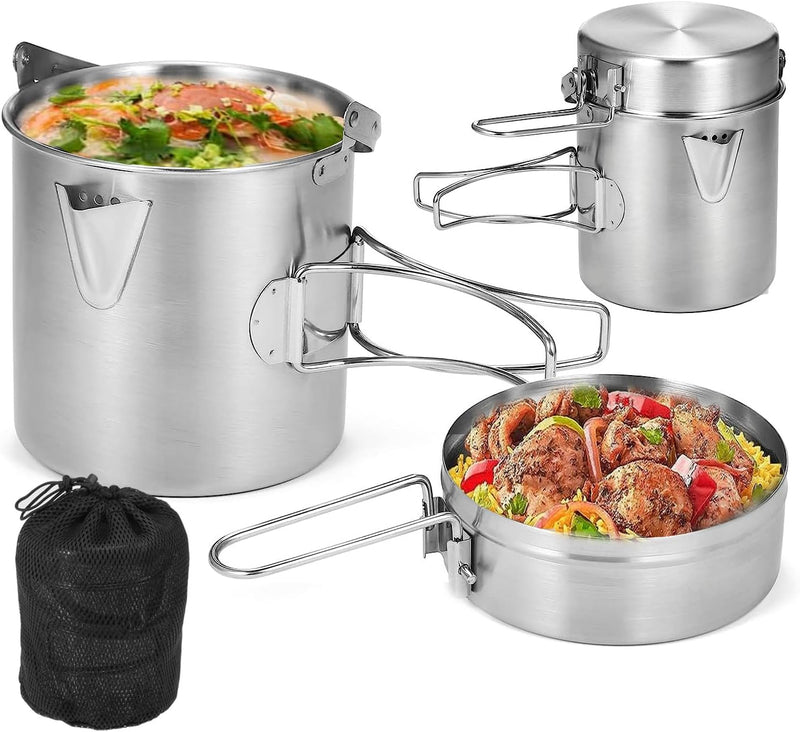 Lixada Camping Topf 1L Edelstahl Tasse BecherKochen Wasserkocher mit Deckel und Griff für Camping Wa