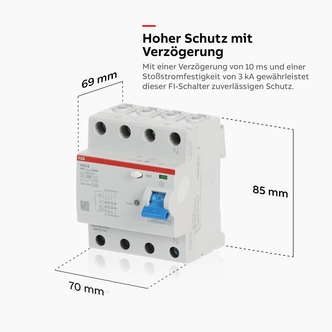 ABB 2CSF204592R1400 Type B 4P FI Kurzzeitverz Leistungsschalter, 40A, 8.4cm x 8.6cm x 10.0cm