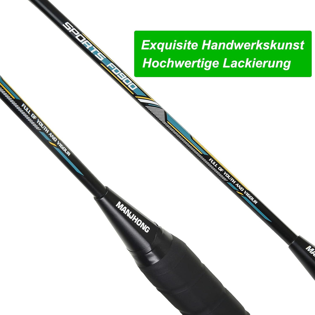 MANJHONG Graphit Badmintonschläger Set 2er Kratzfestes Rahmendesign Leichtgewicht Freizeit Federball