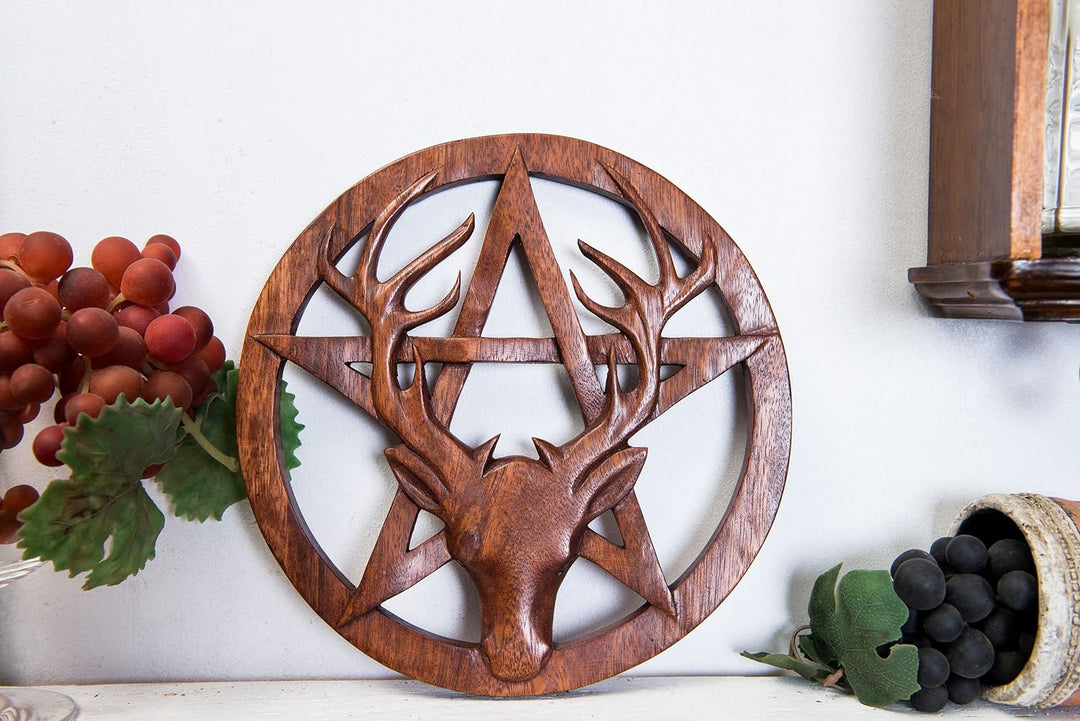 Windalf Keltische Wanddekoration CERNUNNOS Ø 25 cm Hirsch Pentagramm Wandfigur Celtic Wandkunst Schu