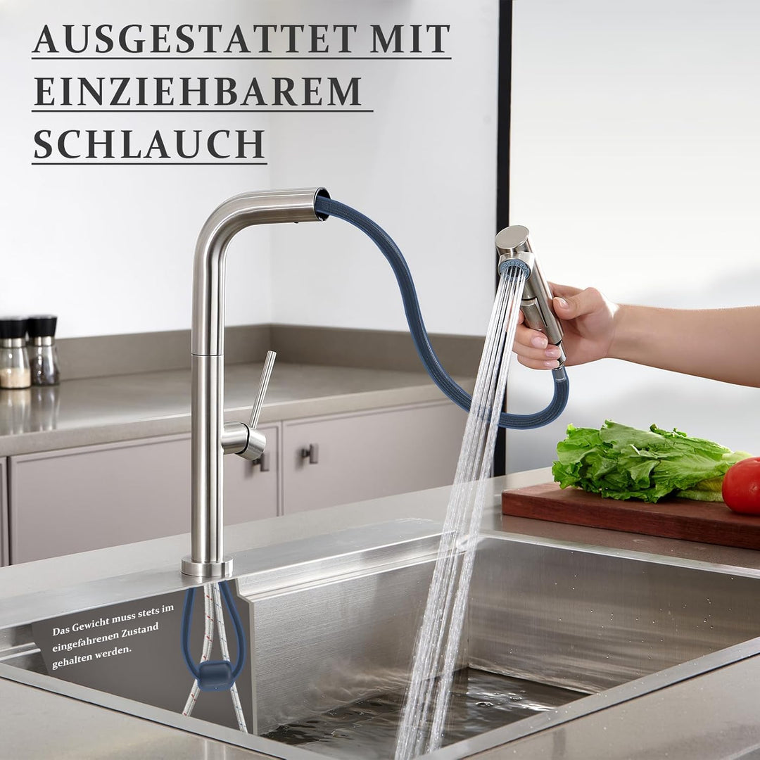 Wasserhahn Küche, Hochdruck Küchenarmatur mit Herausziehbarer Brause Ausziehbar Armatur, Spültischar