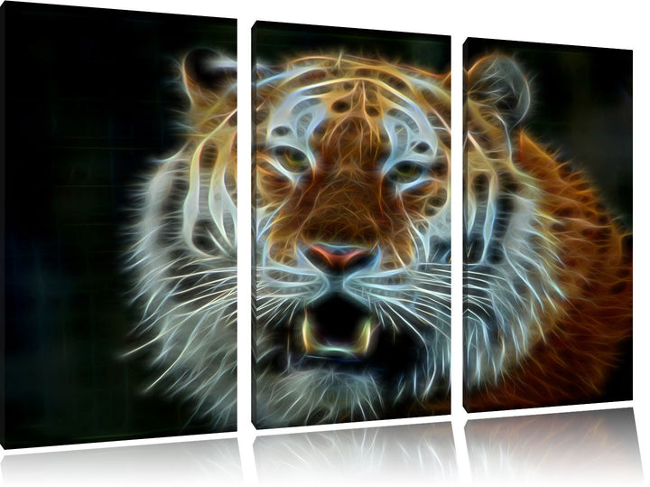 Dark Tiger mit offenem Maul NewArt 3-Teiler Leinwandbild 120x80 Bild auf Leinwand, XXL riesige Bilde