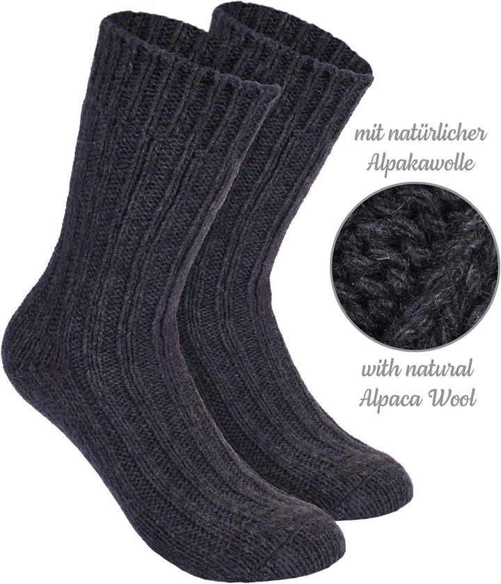 BRUBAKER 4 Paar Alpaka Socken sehr dick flauschig und warm - Wintersocken mit Alpakawolle, 47-50 Gra