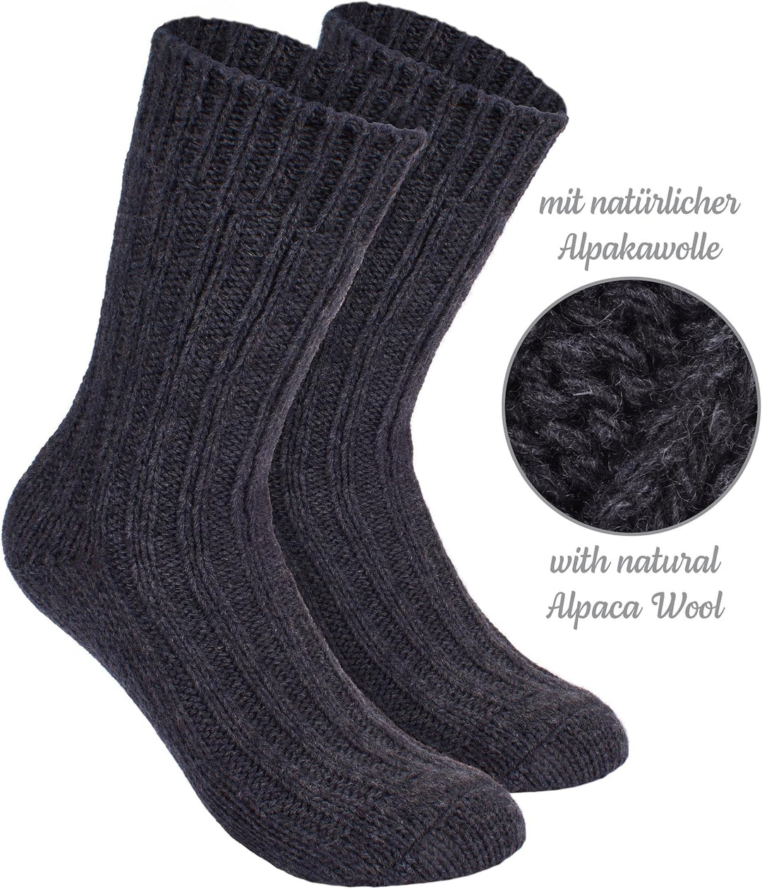 BRUBAKER 4 Paar Alpaka Socken sehr dick flauschig und warm - Wintersocken mit Alpakawolle, 47-50 Gra