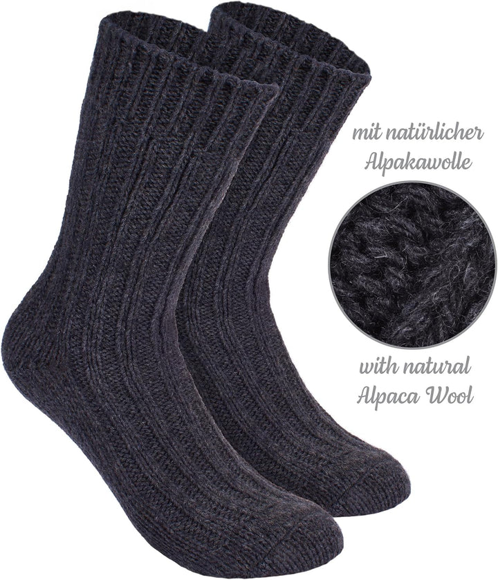 BRUBAKER 4 Paar Alpaka Socken sehr dick flauschig und warm - Wintersocken mit Alpakawolle, 47-50 Gra