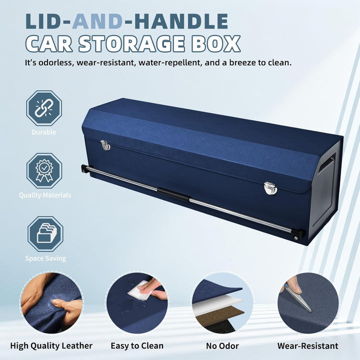 Auto Kofferraum Organizer mit Deckel – Multifunktionale Leder-Aufbewahrungsbox und Stabiler Griff, P